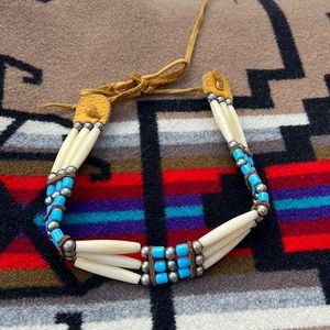 Native American Leather and Bone Choker Necklace